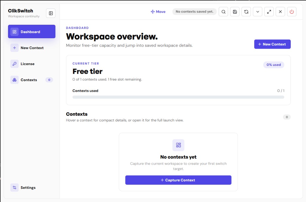ClikSwitch workspace overview dashboard