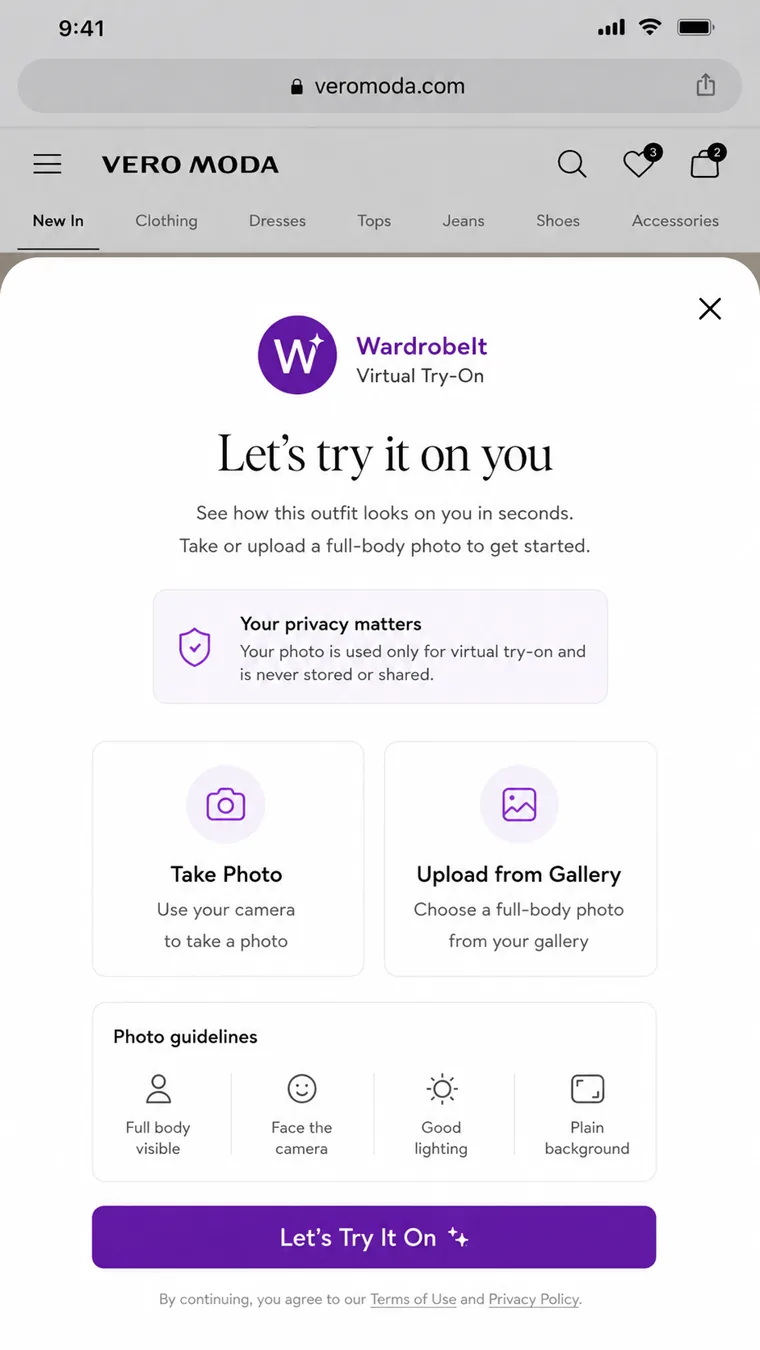 WardrobeIt shopping assistant guiding a shopper toward cart and checkout